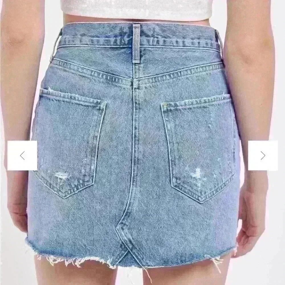 AGOLDE Quinn High Waisted Distressed Denim Mini Skirt size 29 - Picture 3 of 7